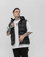 Спортивна пухова чоловіча жилетка з капюшоном демісезон зручний повсякденний жилет на блискавці з кишенями для хлопців