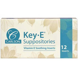 Геморою, свічки з вітаміном Е, Key •E Suppositories, Carlson, 12 шт.