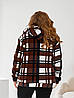 Жіноча тепла флісова кофта-куртка в клітинку з підкладом овчини, батал великі розміри, фото 5