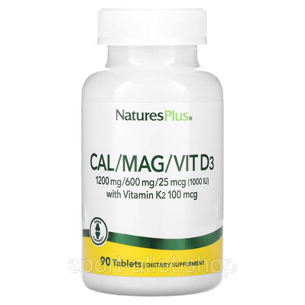 Вітаміни та мінерали Natures Plus Cal/Mag/Vit D3 with Vitamin K2, 90 таблеток
