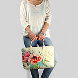 Сумка тканинна Саквояж Квіти на бежевому фоні 36х26 см (SW_16A038_SBR), фото 3