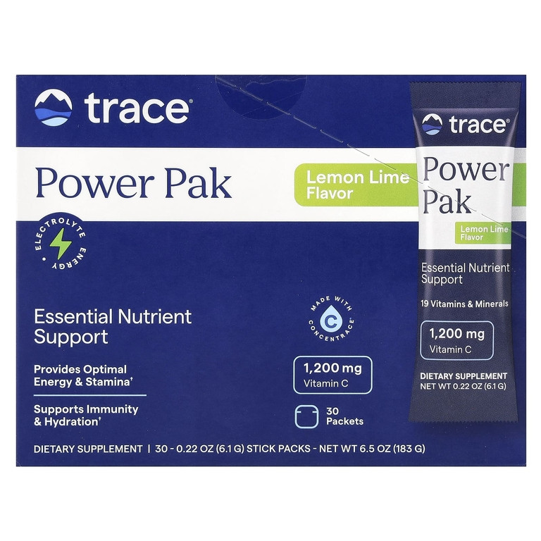 Trace Minerals Power Pak Lemon Lime / Вітамін C + електроліти + мультивітаміни Лимон Лайм 30 саше