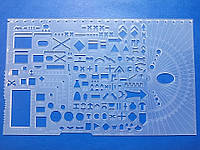 Линейка-трафарет офицерская-НАТО с окружностями, геометрическими фигурами, транспортиром / 22 см, пластиковая
