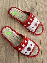Жіночі шкіряні капці для дому червоні ромбики розміри  36-41