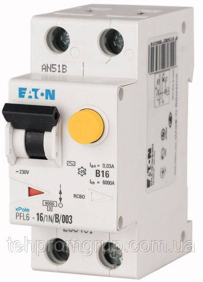 Диф автомат PFL6 1+N-смуг. кат. C 16а Eaton, фото 1