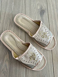Жіночі шкіряні капці для дому квіти кава з молоком розміри 36-41