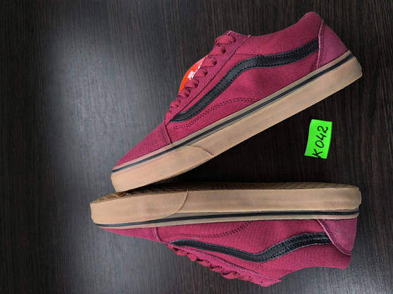 СКИДКА 42р Кеды Бордо на рыжей подошве Vans Old Skool кроссовки оригинал WineRed / GREY текстиль замша унисекс, фото 3