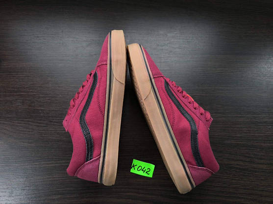 СКИДКА 42р Кеды Бордо на рыжей подошве Vans Old Skool кроссовки оригинал WineRed / GREY текстиль замша унисекс, фото 4