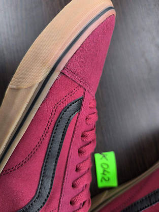 СКИДКА 42р Кеды Бордо на рыжей подошве Vans Old Skool кроссовки оригинал WineRed / GREY текстиль замша унисекс, фото 5