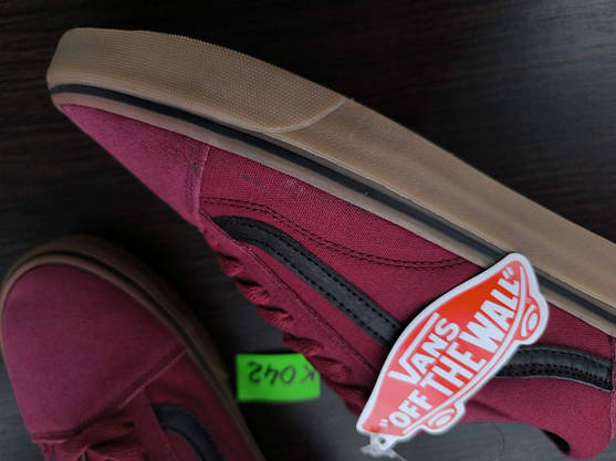 СКИДКА 42р Кеды Бордо на рыжей подошве Vans Old Skool кроссовки оригинал WineRed / GREY текстиль замша унисекс, фото 6