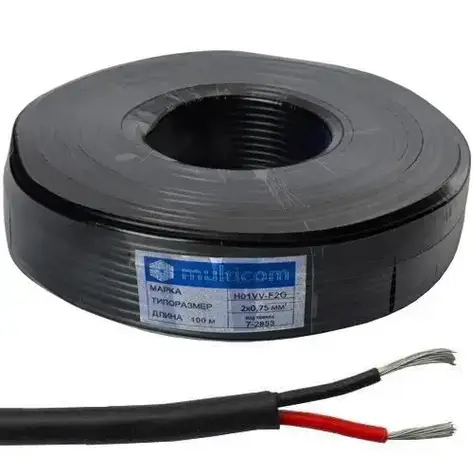 Кабель живлення в подвійній ізоляції Multicom 2x0.75 мм2, TinCCA, чорний, 100 м, фото 1