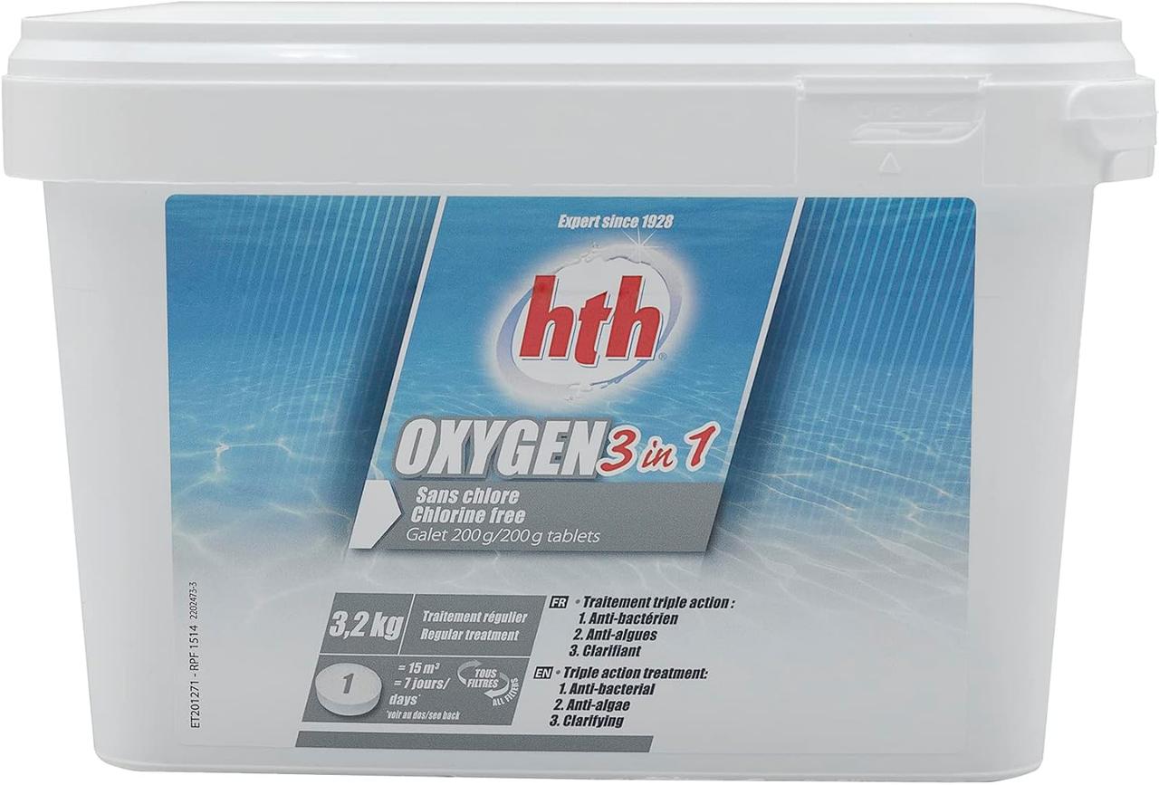 Багатофункціональні таблетки кисню hth 3в1 200г, 3,2кг (Франція), OXYGEN 3 в 1 D800260H1