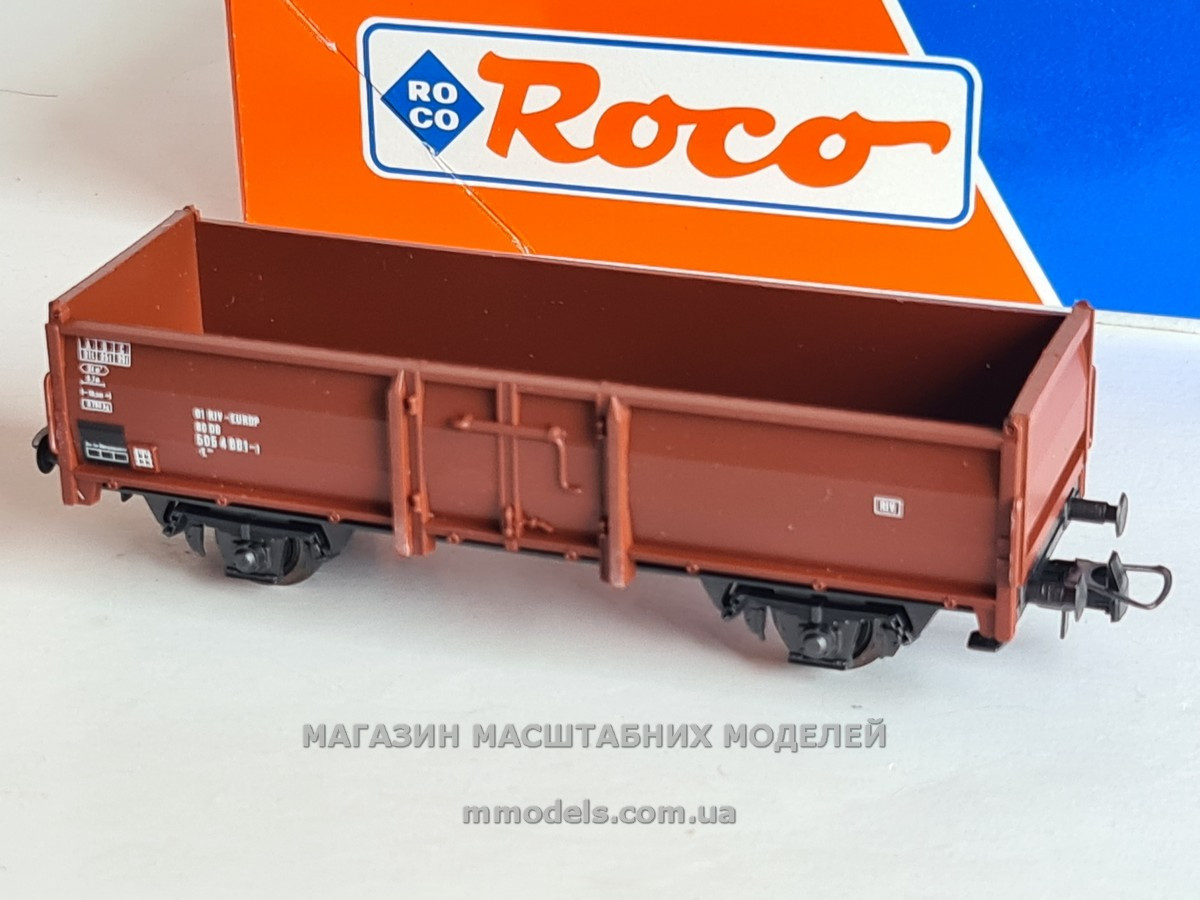 Roco модель 2х осного напіввагону типу Om21, номер 505 4 881-1 належність DB, масштабу H0, 1:87