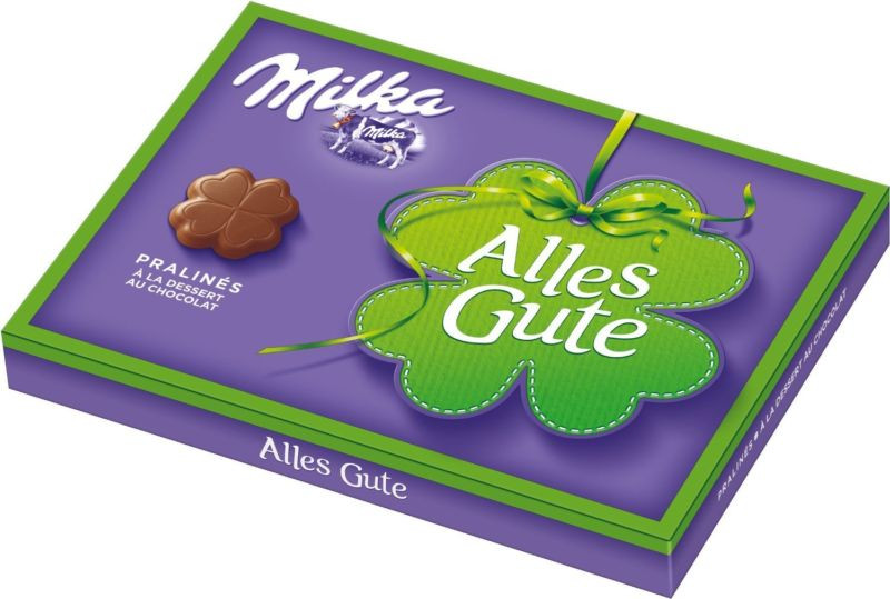 Шоколадні цукерки в коробці Milka Alles Gute з праліне, 110 г