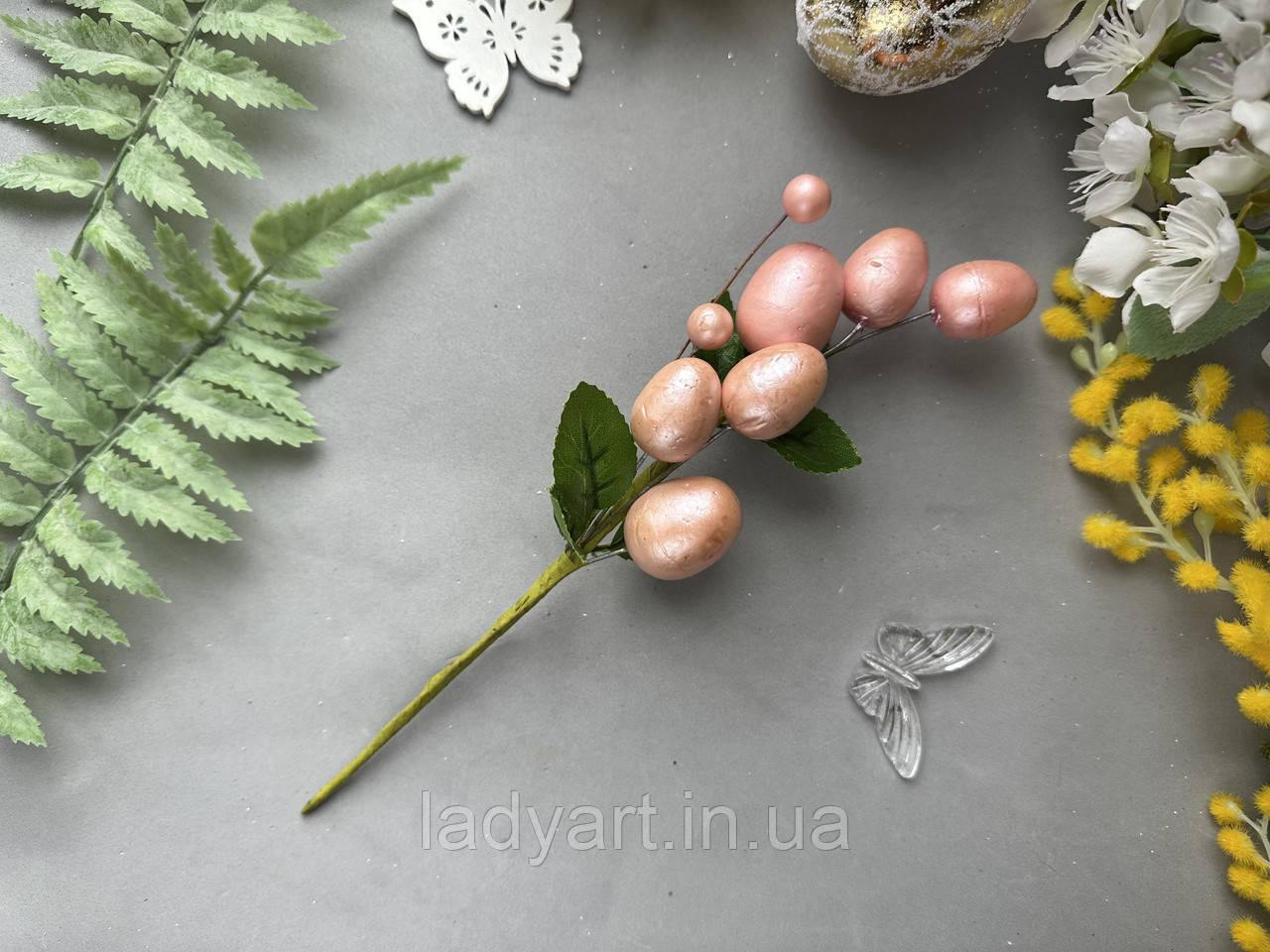 Гілка великодня з яйцями 22 см,рожевий перламутр, фото 1