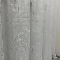 Современный готовый льняной тюль на тесьме размер 3м*2.7м белого цвета с серебряными нитками. Тюль в спальню