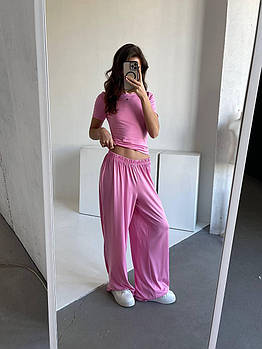 Жіночий трендовий літній костюм з віскози футболка і штани палаццо (Норма)