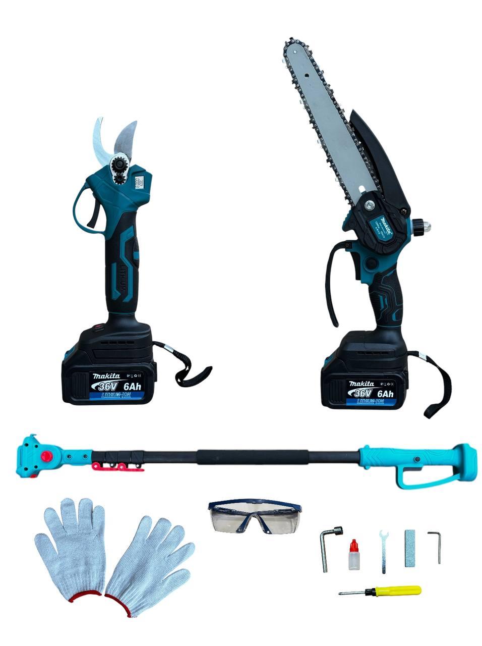 Набір Makita 3в1 48В 6а, пила зі змащенням ланцюга 155Z (Шина 16см) + секатор Makita DUP365 + штанга телескоп 3м, фото 1