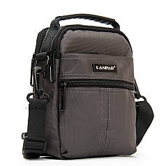 Сумка чоловіча тканинна на плече мала сіра з нейлону два відділи і кишені розмір 15 х 19 х 8 см Lanpad 3790