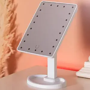 Настільне косметичне дзеркало на підставці прямокутне з LED-підсвіткою на 16 світлодіодів біле
