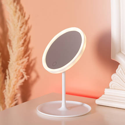 Косметичне настільне кругле дзеркало 15,3 см з LED-підсвіткою та USB біле, фото 1