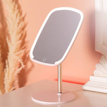 Настільне косметичне дзеркало на ніжці з LED-підсвіткою і сенсорним управлінням рожеве, фото 1