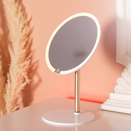 Косметичне настільне кругле дзеркало 21 см з LED-підсвіткою та USB біле, фото 1