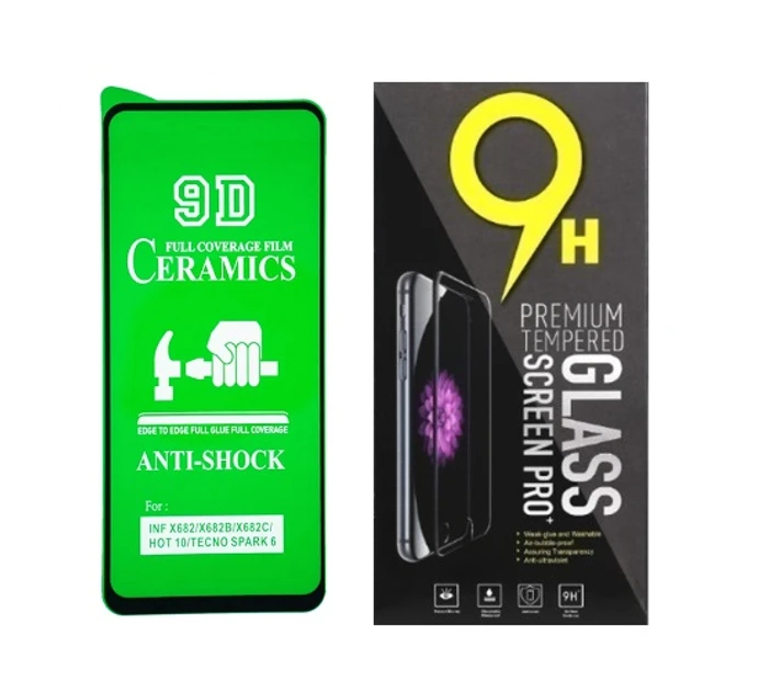 Протиударна захисна плівка Ceramics 9D для Tecno Spark 6 KE7 з чорною рамкою, глянцева