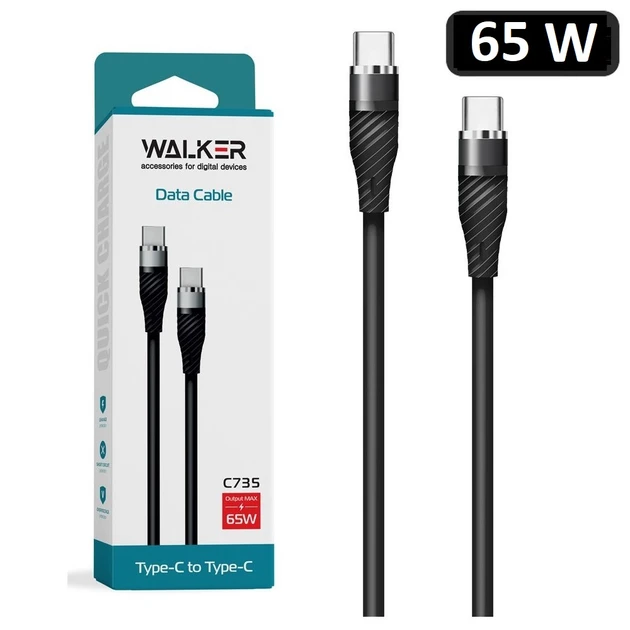 USB кабель Walker C735 Type-C to Type-C 65W 1м силіконове обплетення, чорний