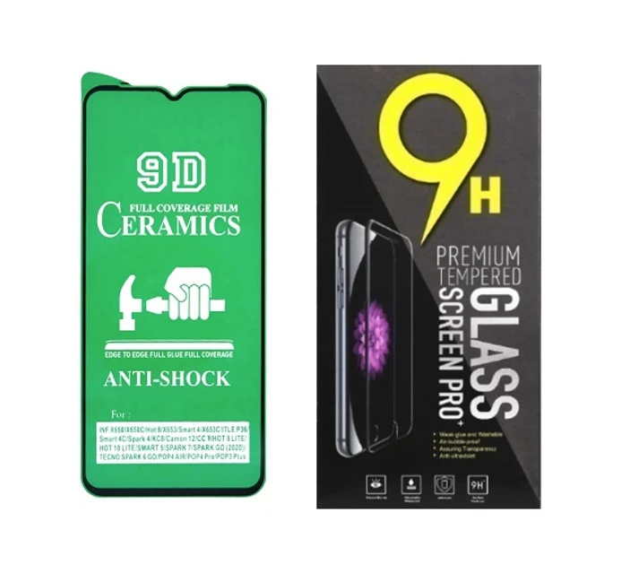 Протиударна захисна плівка Ceramics 9D для Tecno Spark 10, Spark 10 5G, Spark 10C (KI5q, KI8, KI5k, KI5m) з чорною рамкою,