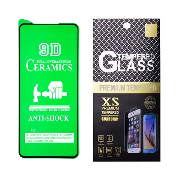Протиударна захисна плівка Ceramics 9D для Tecno Camon 15, 15 Air, 16S, 17, 18i, 18 Premier, CD6, CD6s, CD7, CG6, CG6j з чорною