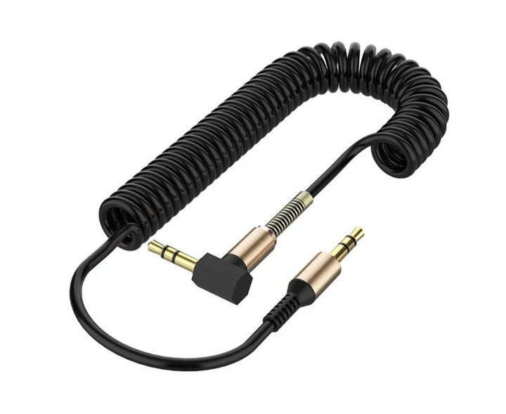 Аудіо кабель AUX SP-206 (3,5-3,5 / Jack-Jack) Audio AUX cable 1м, пружинний, силиконове обплетення, чорний