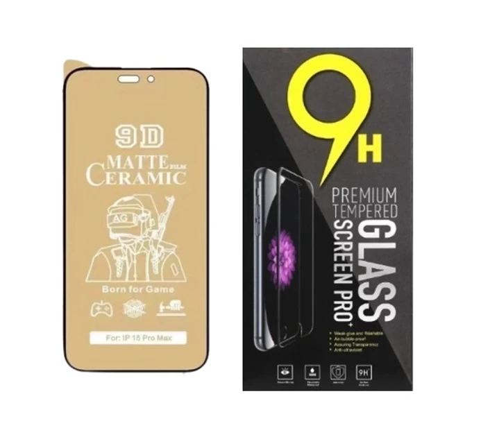 Протиударна захисна плівка Ceramics 9D для Apple iPhone 15 Pro Max Full Glue чорна рамка, матова