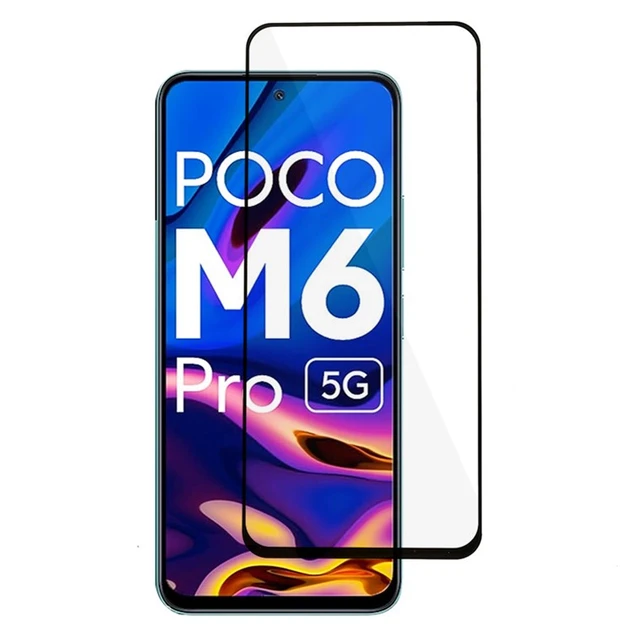 Захисне скло для Xiaomi Poco M6 Pro 5G повнорозмірне, з чорною рамкою