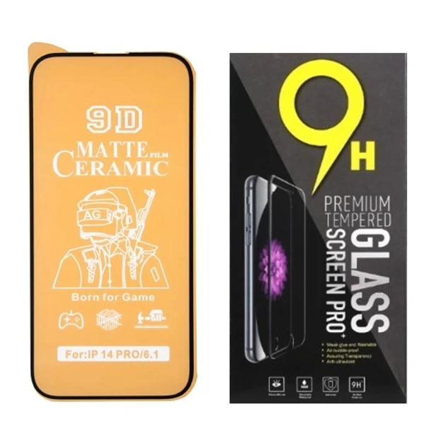 Протиударна захисна плівка Ceramics 9D для Apple iPhone 14 Pro (A2890, A2650, A2889, A2892, A2891) з чорною рамкою, матова