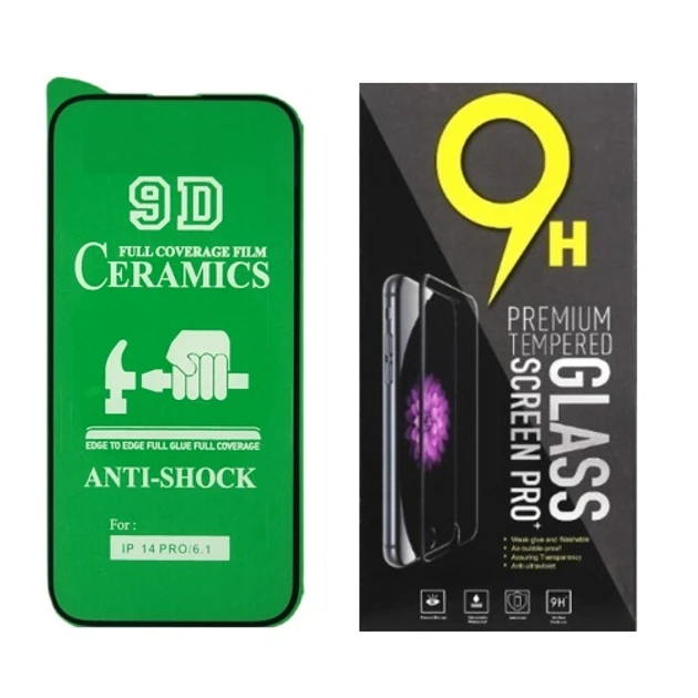 Протиударна захисна плівка Ceramics 9D для Apple iPhone 14 Pro (A2890, A2650, A2889, A2892, A2891) з чорною рамкою, глянцева