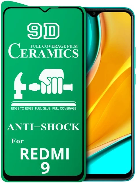 Протиударна захисна плівка Ceramics 9D для Xiaomi Redmi 9 (M2004J19G, M2004J19C) Full Glue (0.3 мм, 9D) чорна рамка