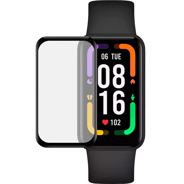 Захисна плівка для Xiaomi Redmi Smart Band Pro (0.2 мм, 3D чорна) Polycarbone противоударна з чорною рамкою