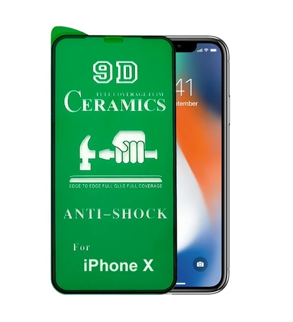 Протиударна захисна плівка Ceramics 9D для Apple iPhone X (A1865, A1901, A1902, A1903) Full Glue (0.3 мм, 9D) чорна