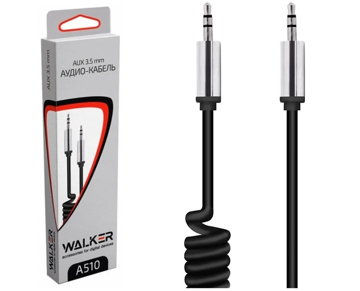 Аудіо кабель WALKER A510 Stereo AUX Audio Cable 1м 3,5мм прогумований, чорний