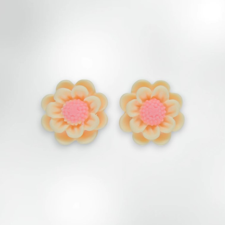 Чарівні дитячі сережки кліпси для дівчаток Liresmina Jewelry «Фіалка» в персиково-рожевому кольорі 1.8 см, фото 1