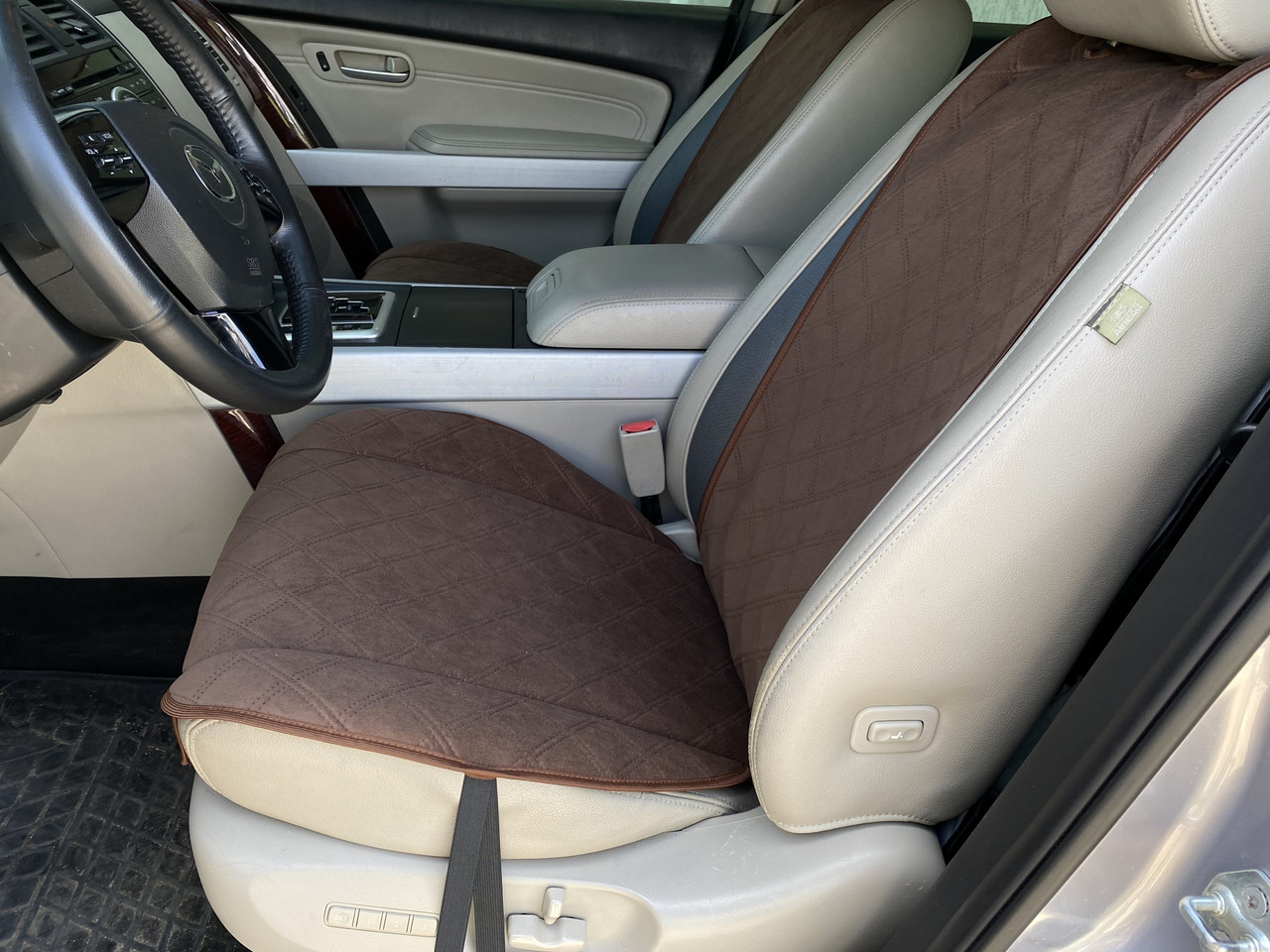 Накидки на сидіння з алькантари (штучної замші), Коричневий, великий ромб (2я нитка). Преміум. 2 передніх