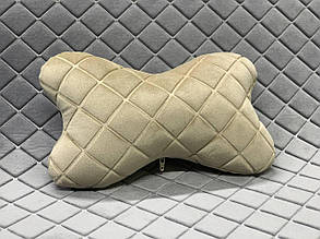 Подушка під голову в авто з алькантари Lux ПАЙКА, Квадратний ромб темно-бежевий