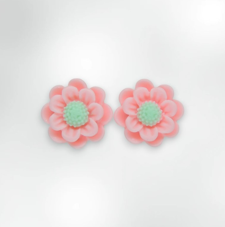 Чарівні дитячі сережки кліпси для дівчаток Liresmina Jewelry «Фіалка» в ніжно рожево-зеленому кольорі 1.8см, фото 1
