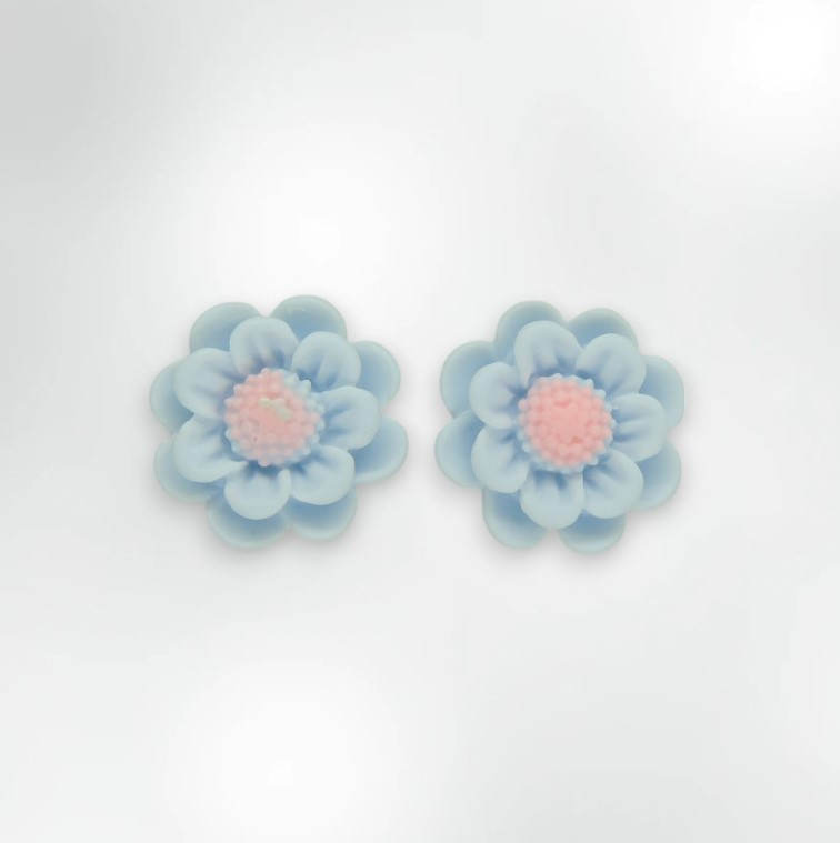 Чарівні дитячі сережки кліпси для дівчаток Liresmina Jewelry «Фіалка» в блакитно-рожевому кольорі 1.8см, фото 1