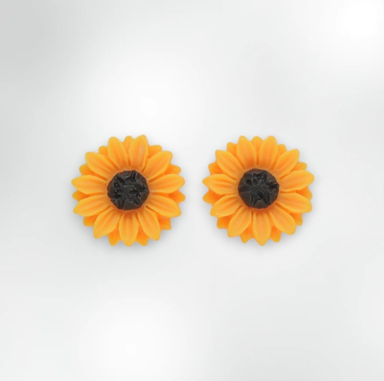 Чарівні дитячі сережки кліпси для дівчаток Liresmina Jewelry «Соняшник» у помаранчево-чорному кольорі 1.5 см, фото 1