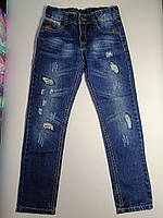 Дитячі джинси для хлопчика із потертостями сині, 10 років, 134-140 см