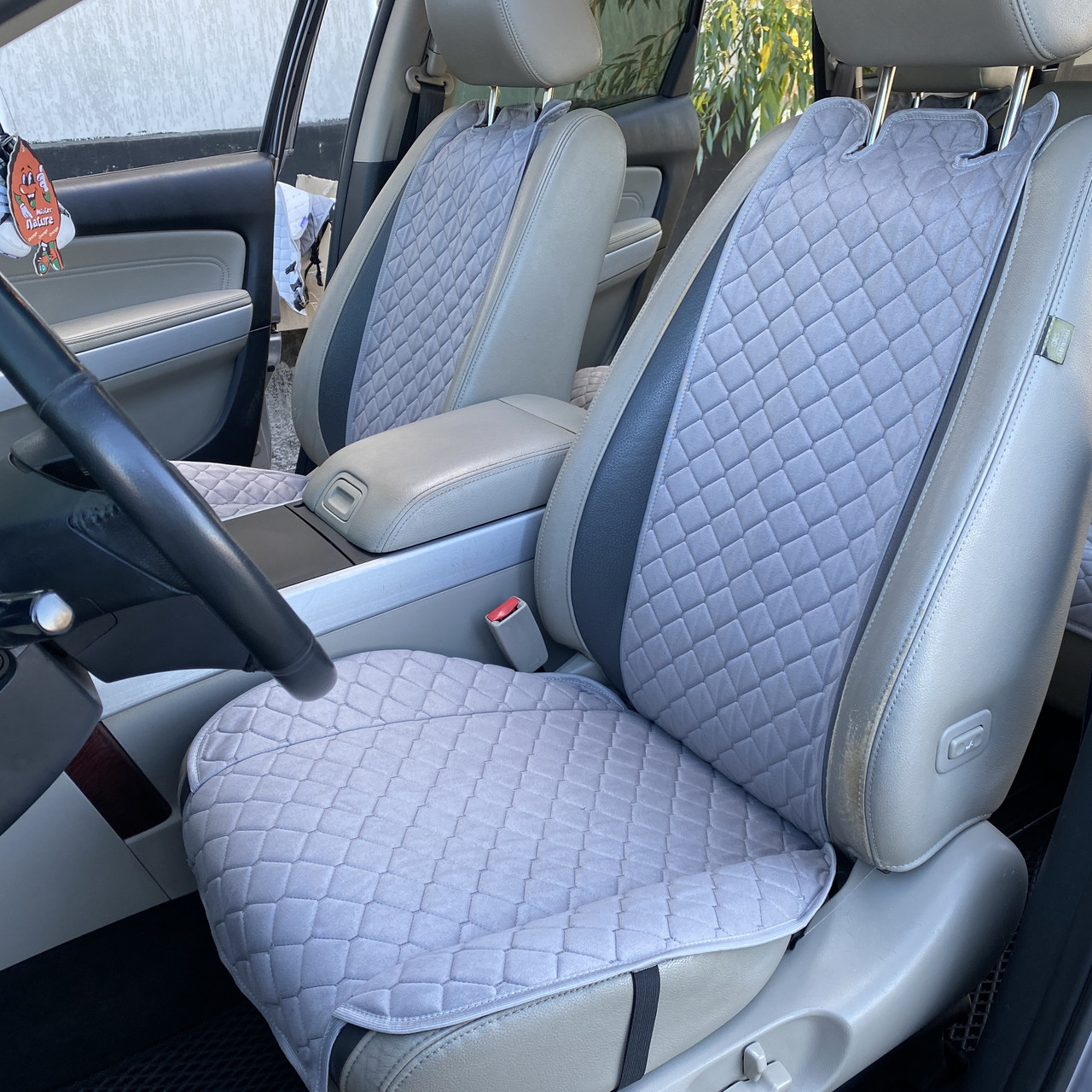 Накидка на сидіння з алькантари, Ромбік Світло - сірий із світло-сірою ниткою, Преміум, 1 передня