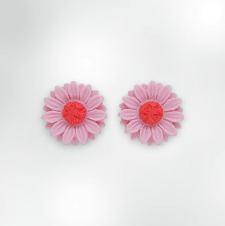 Чарівні дитячі сережки кліпси для дівчаток Liresmina Jewelry «Соняшник» у рожево-малиновому кольорі 1.5 с, фото 1