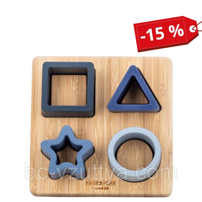 Силіконовий сортер на дерев`яному підносі FreeON, blue, фото 1